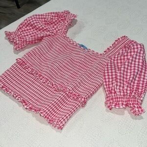 Cece blouse milkmaid checkered‎ gingham pattern pink white small women’s